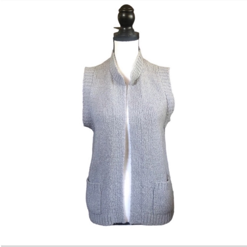 Vintage LeRoy Knitwear Chunky Knit Open Front Cardigan Vest Gray Grandmacore L